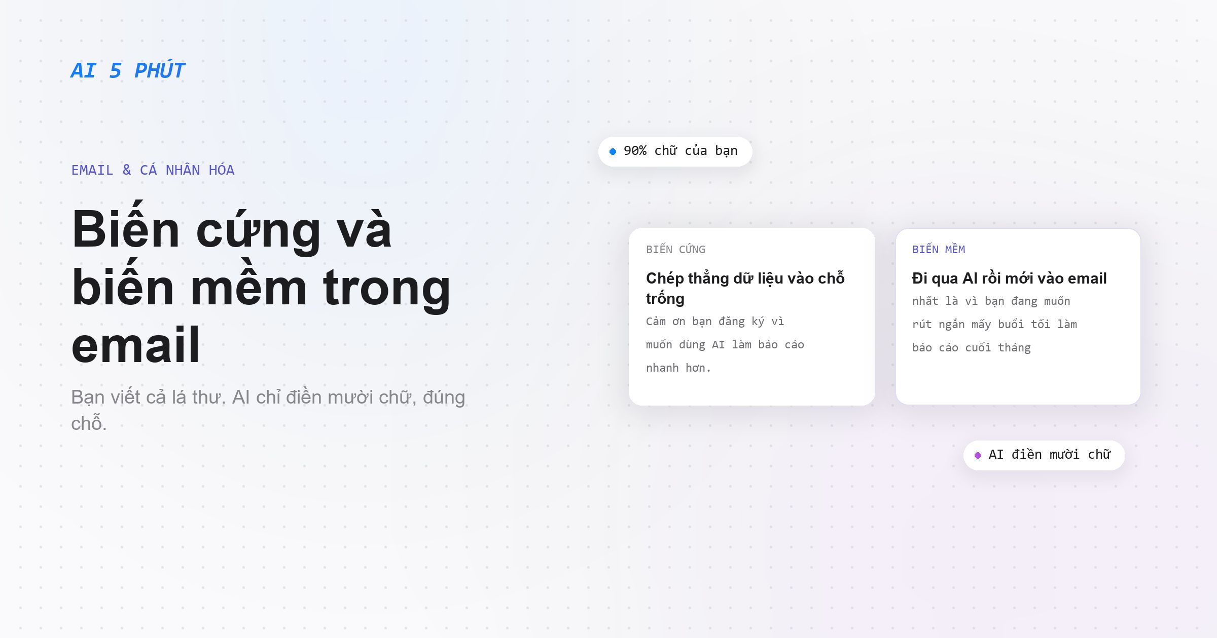 Cá nhân hóa email hàng loạt bằng AI: biến cứng, biến mềm
