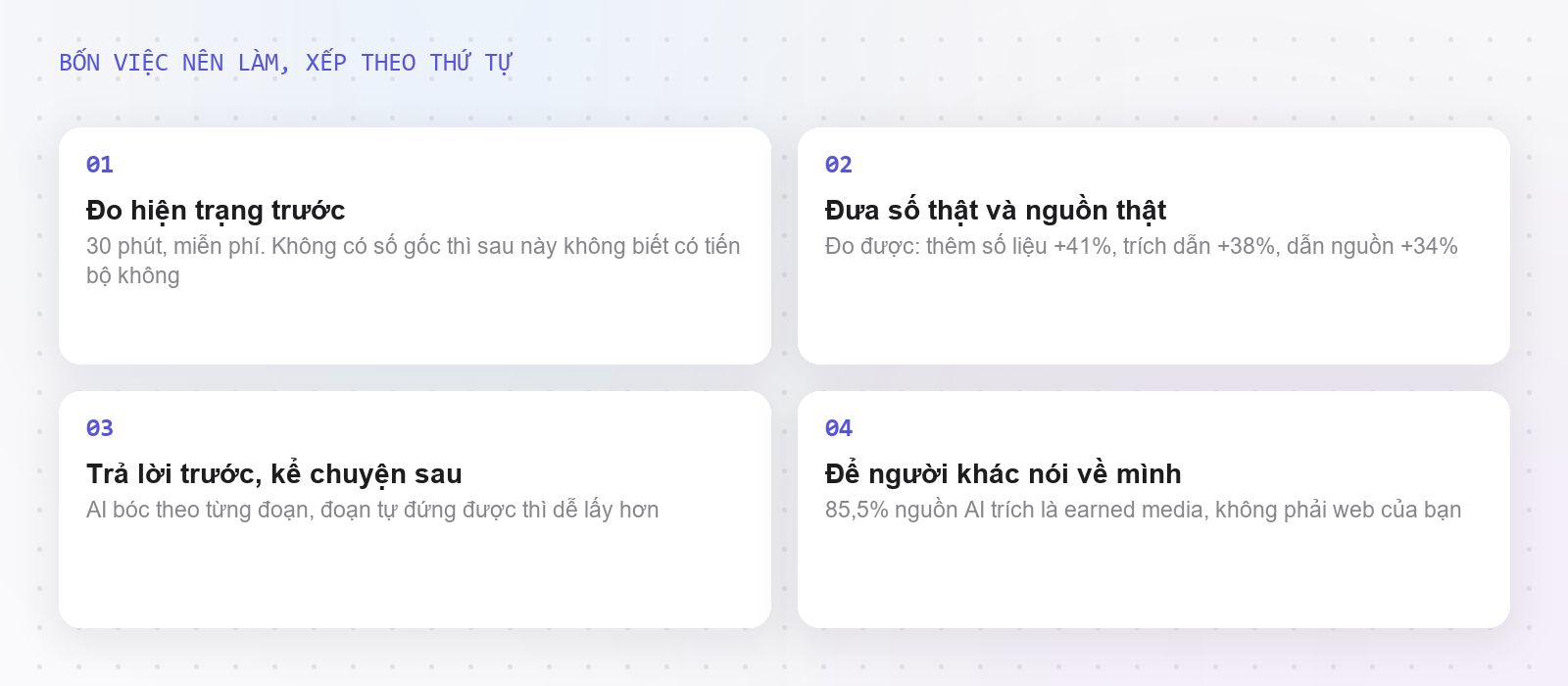Bốn việc nên làm, xếp theo công sức và bằng chứng