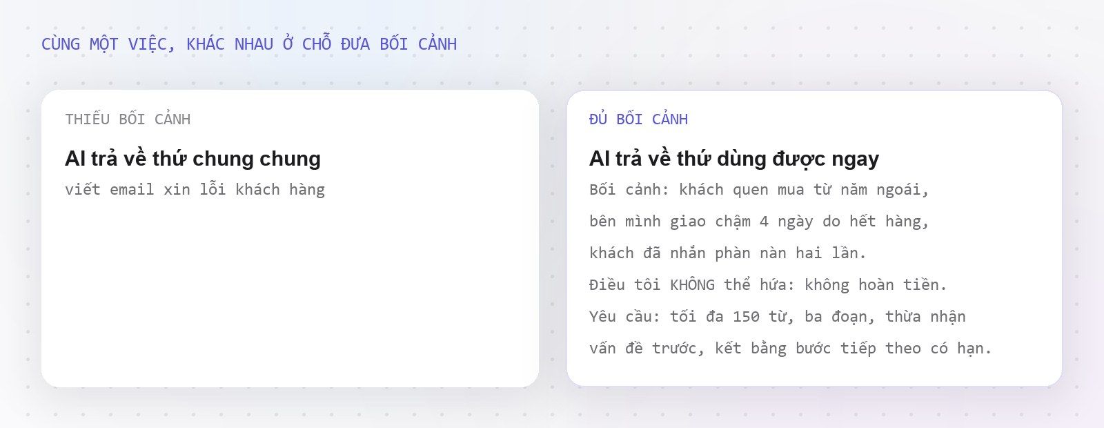 So sánh prompt thiếu bối cảnh và prompt đủ bối cảnh