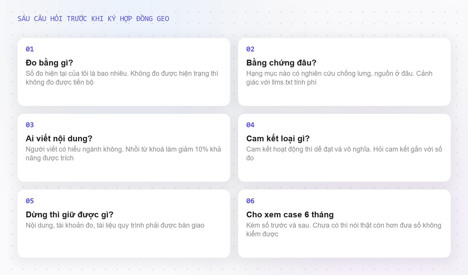 Sáu câu hỏi bóc chất lượng một bản báo giá GEO